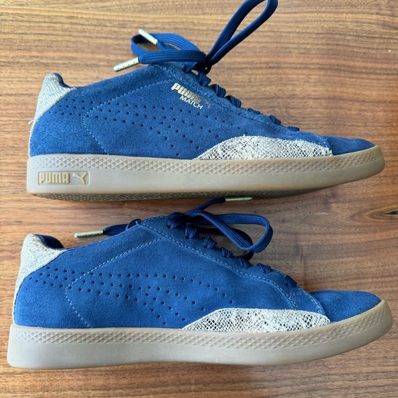 PUMA Match Shoes In Suede Navy And Gold Snake Skin Accents - Like New, S… - Picture 8 of 13